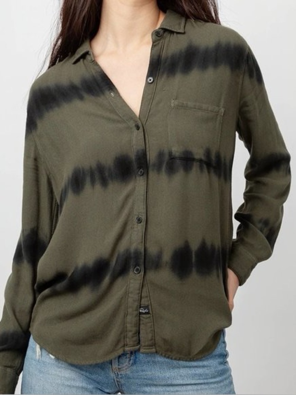 Rails Hunter Olive Black Waves Tie Dye Button Down Shirt